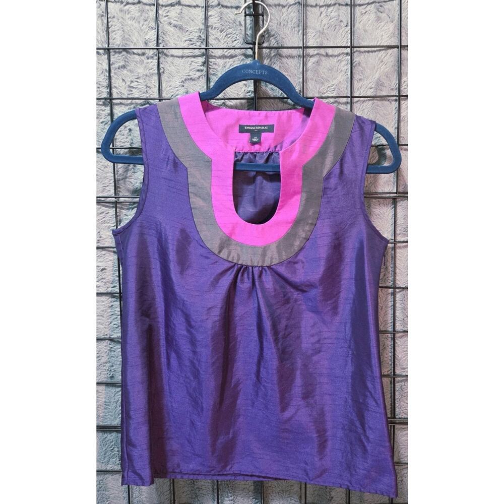 BANANA REPUBLIC Sleeveless Top w/ Keyhole Neckline & Tri-Color Design - Size XS